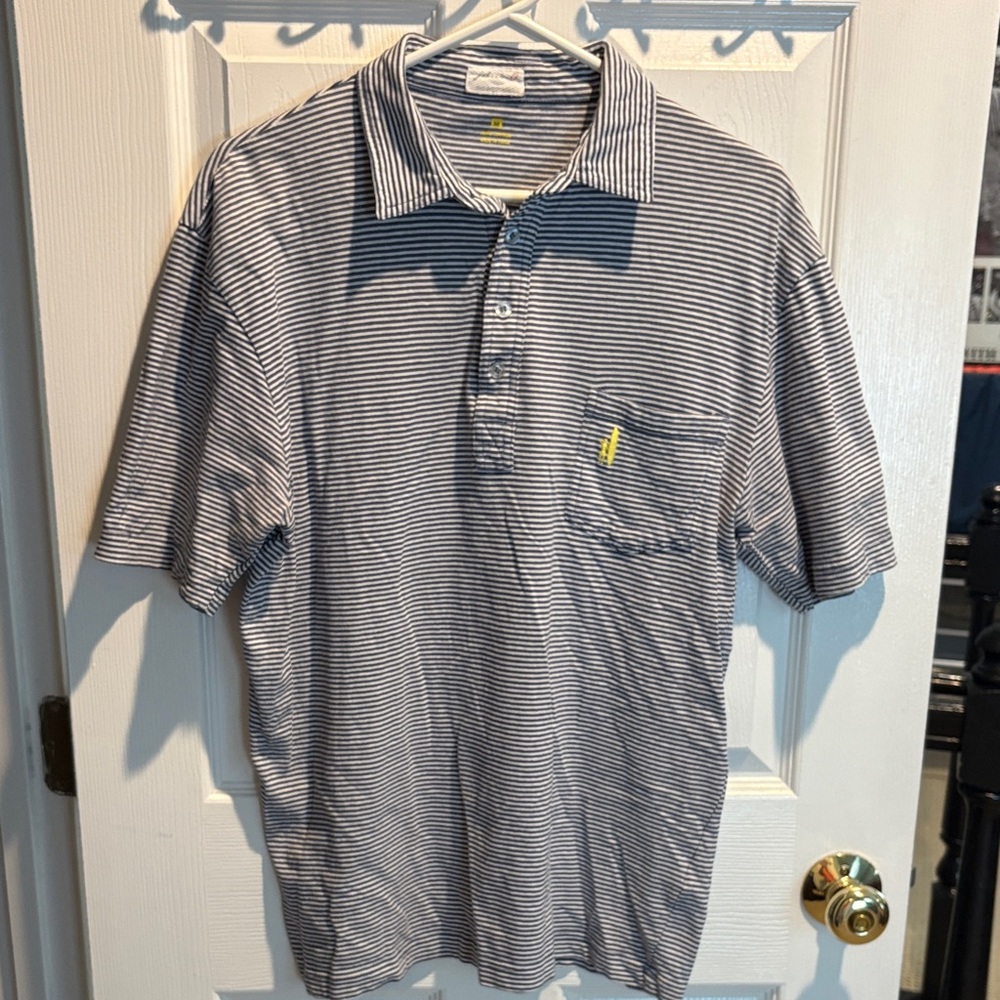 johnnie-O Navy and White Striped Polo Shirt